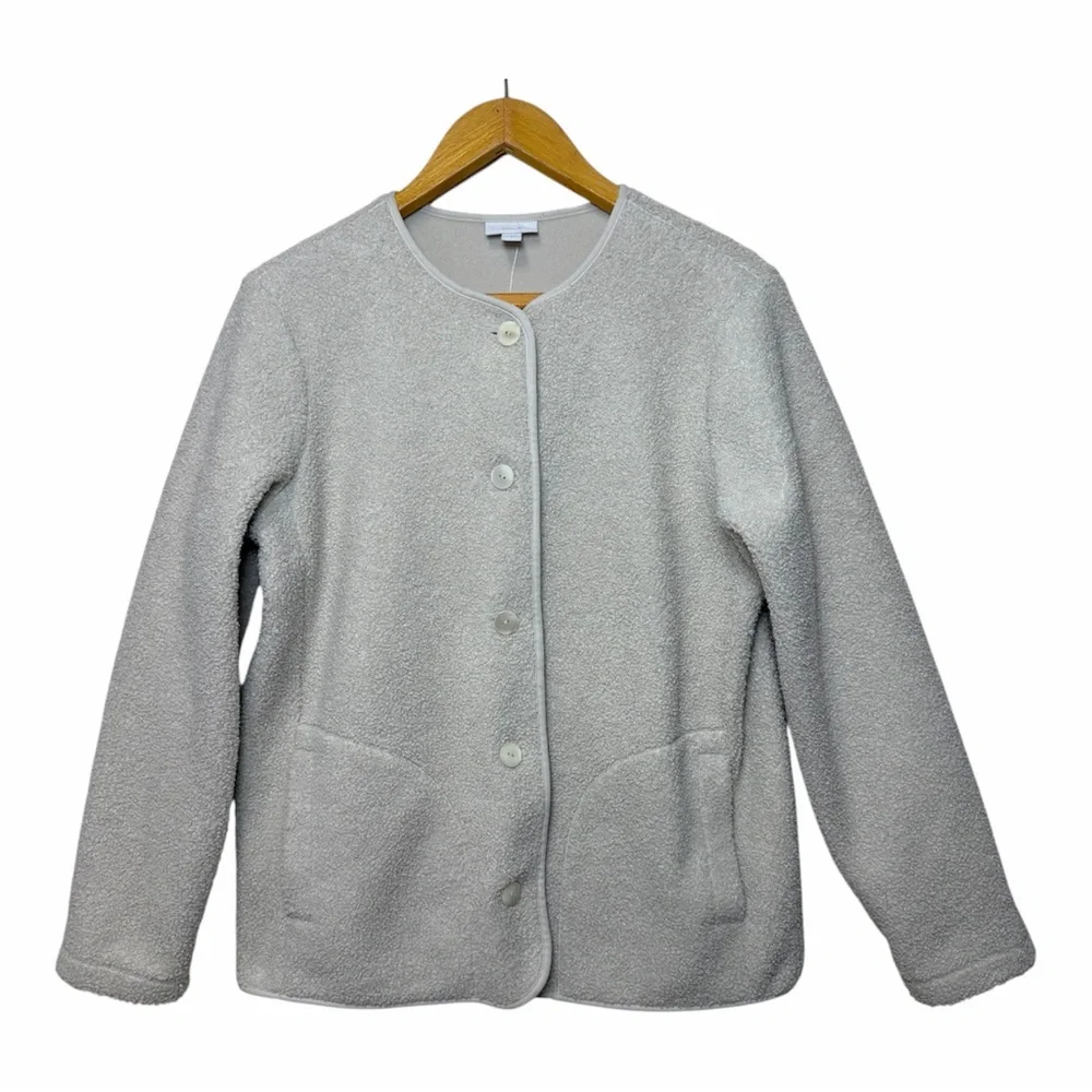Pure Jill J. Jill Sherpa Fleece Cream Button Down Jacket Coat S Teddy Minimalist